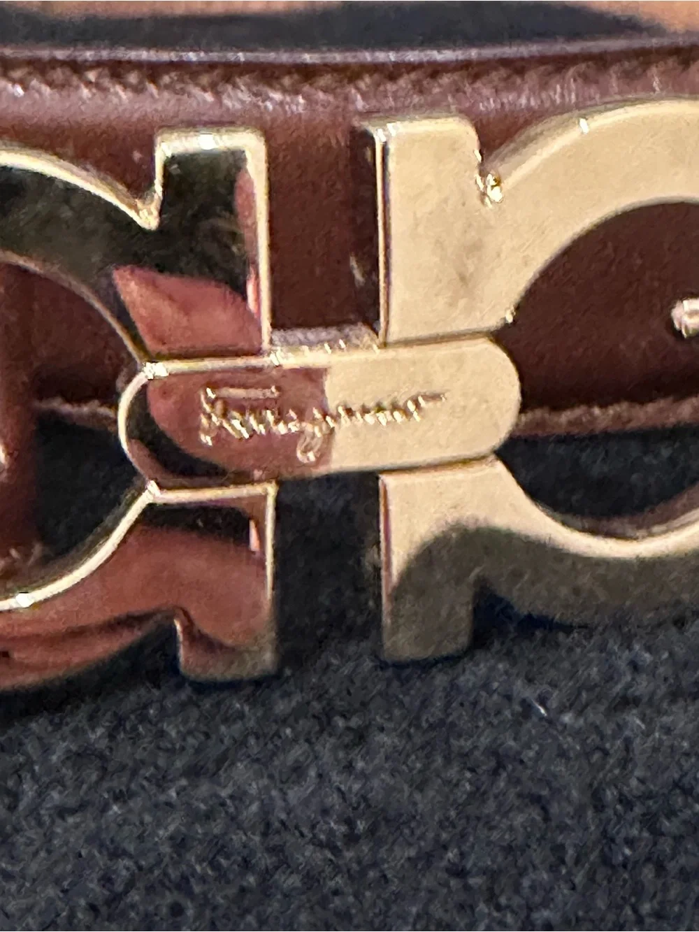 Salvatore Ferragamo Brown Leather Belt with Gold Gancini Buckle